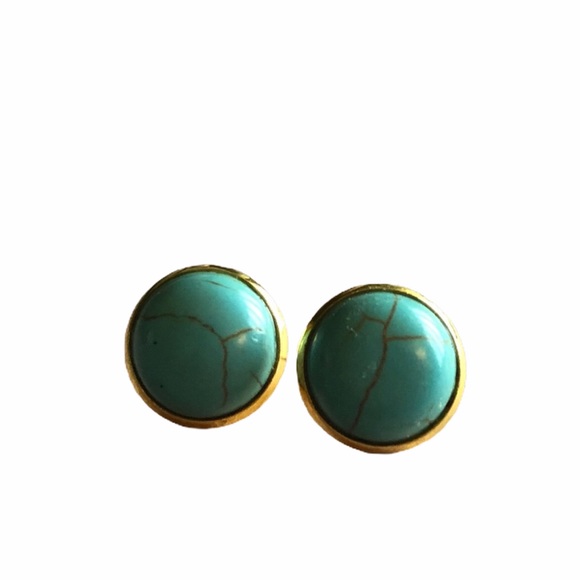 Turquoise Stone Gold 12mm Stud Earrings! - Picture 3 of 14